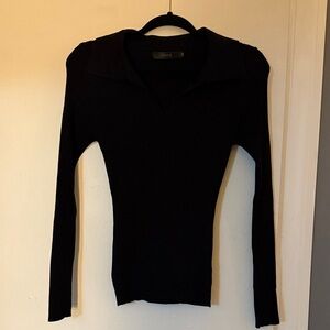 Jessica Black Ribbed Long Sleeve Top